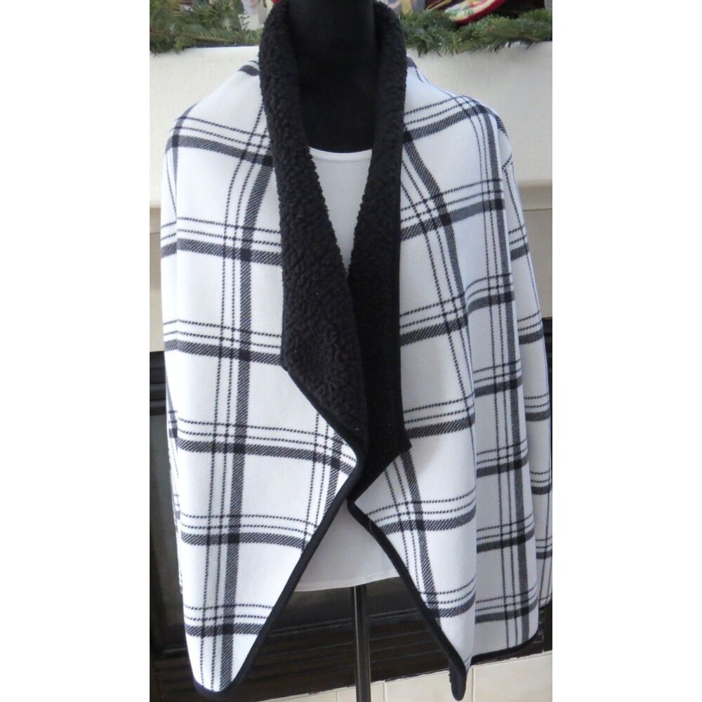 Sonoma Goods For Life Sherpa Fleece Waterfall Jacket black/white L EUC - Picture 2 of 10